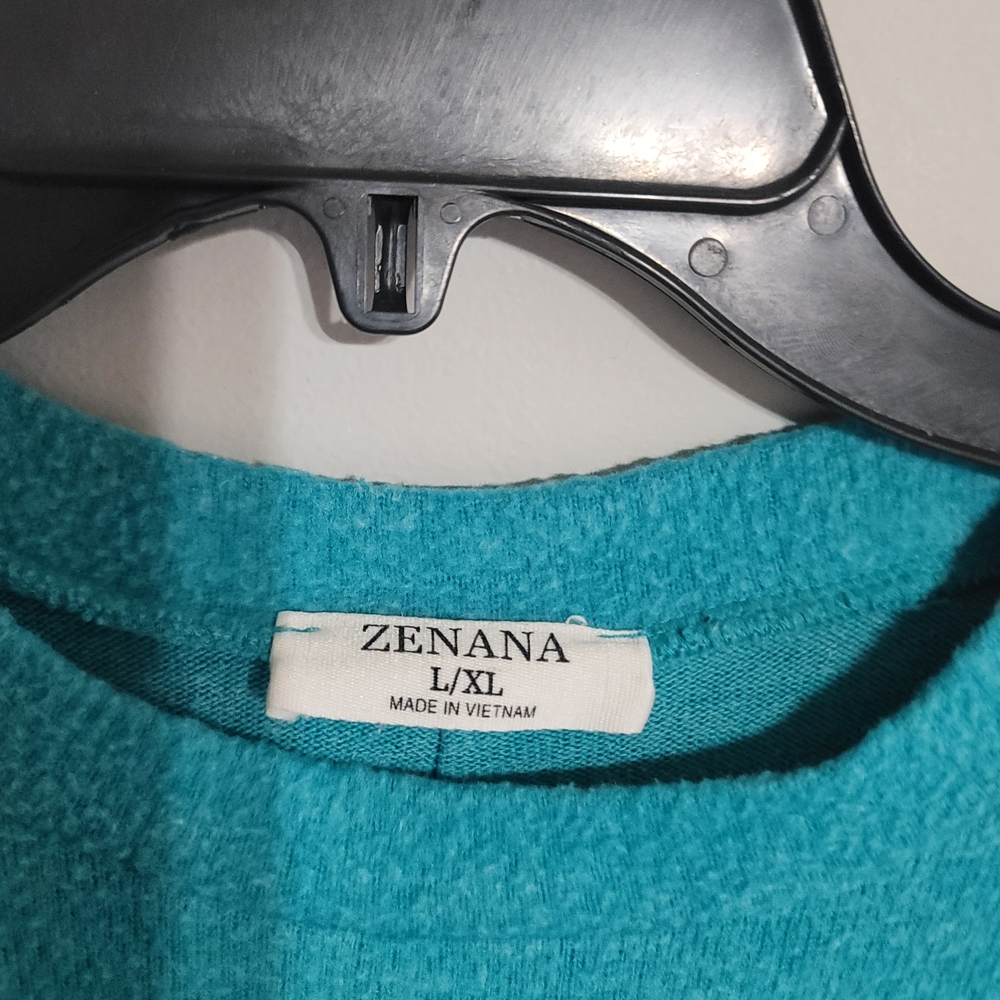 Zenana‎ Sweatshirt Aqua Blue Sz Large Pocket Pullover Long Sleeve Turquoise - Picture 2 of 3